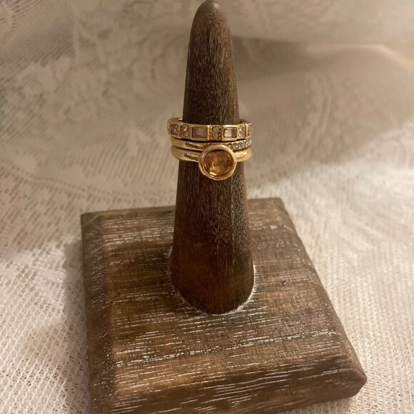 Golden Citrine & Crystal Stacking Ring Set – Vintage Glam Size 6 - Picture 3 of 3